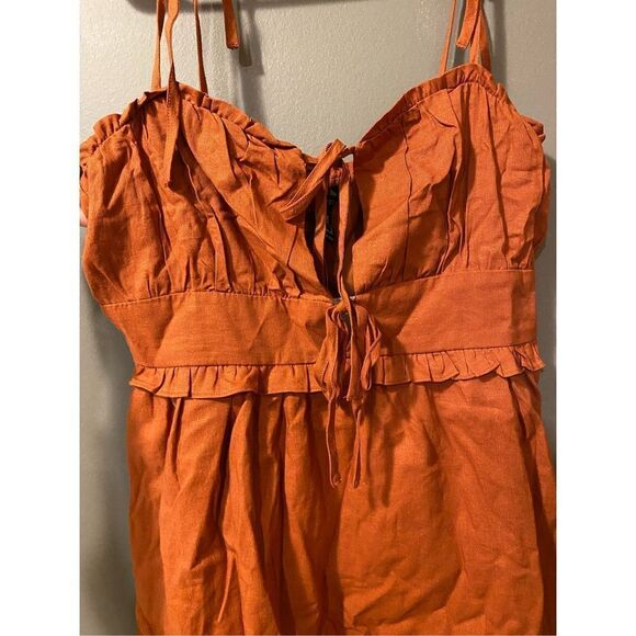 Forever 21 Auburn Woven Spaghetti Strap Tie Mini Dress Size Medium NWT - Picture 3 of 8